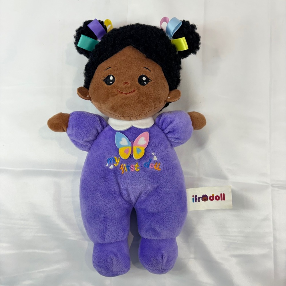 Ifrodoll My First Doll Plush Brown Girl Purple Butterfly Onesie Ribbons Soft Toy